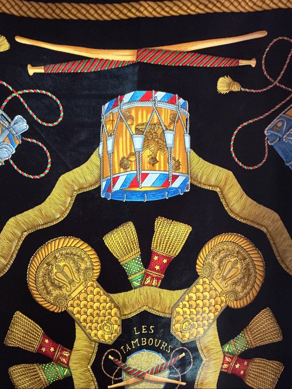 Hermes Paris AUTHENTIC Les Tambours (Drums) Black Silk Twill Scarf Multicolor - Picture 10 of 11